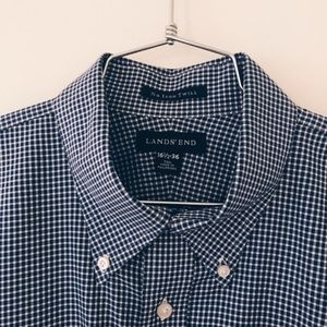 Lands End Men's Blue & White Checked Dress Shirt